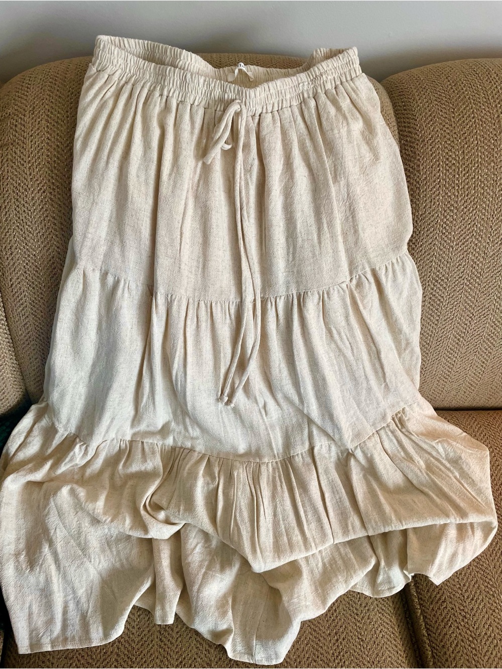 Neuflora Women's Cream Tiered Maxi Skirt with Drawstring Waist